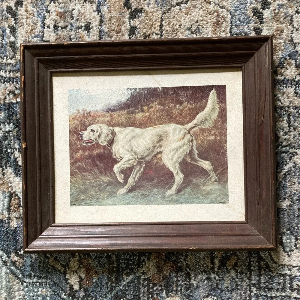 Rare Antique Edmund Osthaus “Dog Hunting in a Field” Litho Print - Picture 1 of 14
